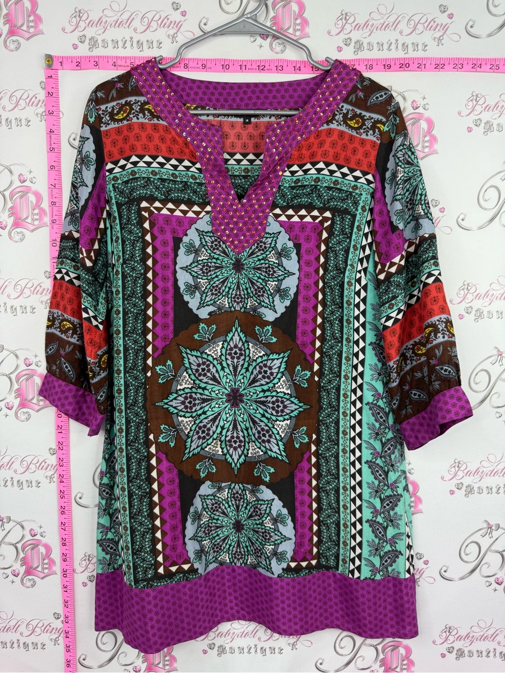 Papaya mini dress or shirt Purple Multi Medallion V-Neck Tunic